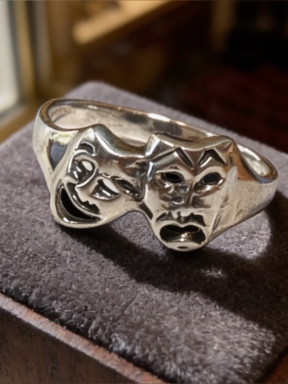 Vintage Sterling Silver Comedy and Tragedy Mask Ring Size 6.75 - 7